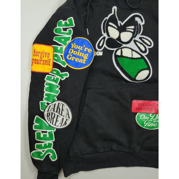 FIRST ROW Spring Break All Over Multi-patch Hoodie Black Chenille Embroider Sz S - Picture 3 of 10